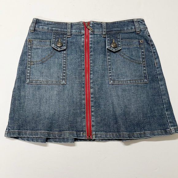 Mexx Womens 90s Y2K Red Zipper Detailed Dark Wash Denim Pleated Mini Skirt - Picture 1 of 10